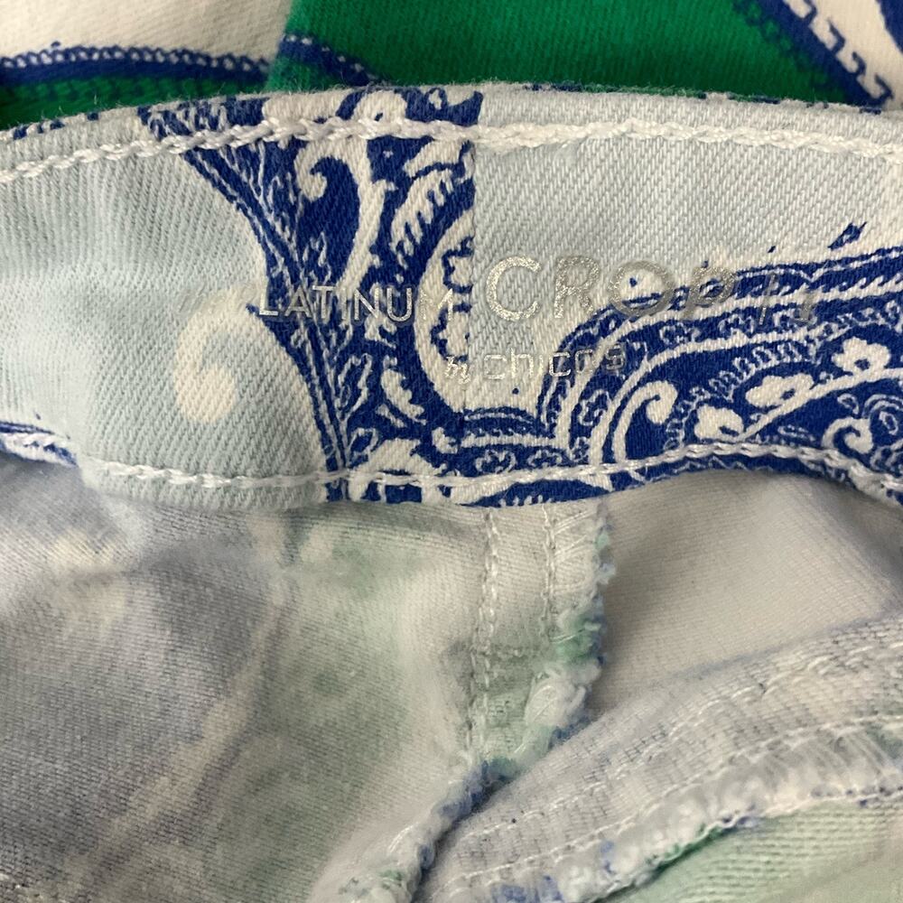 CHICOS Platinum Mykonos Scarf Crop Jeans Paisley Print Blue White sz 1 8 10 - Picture 6 of 12